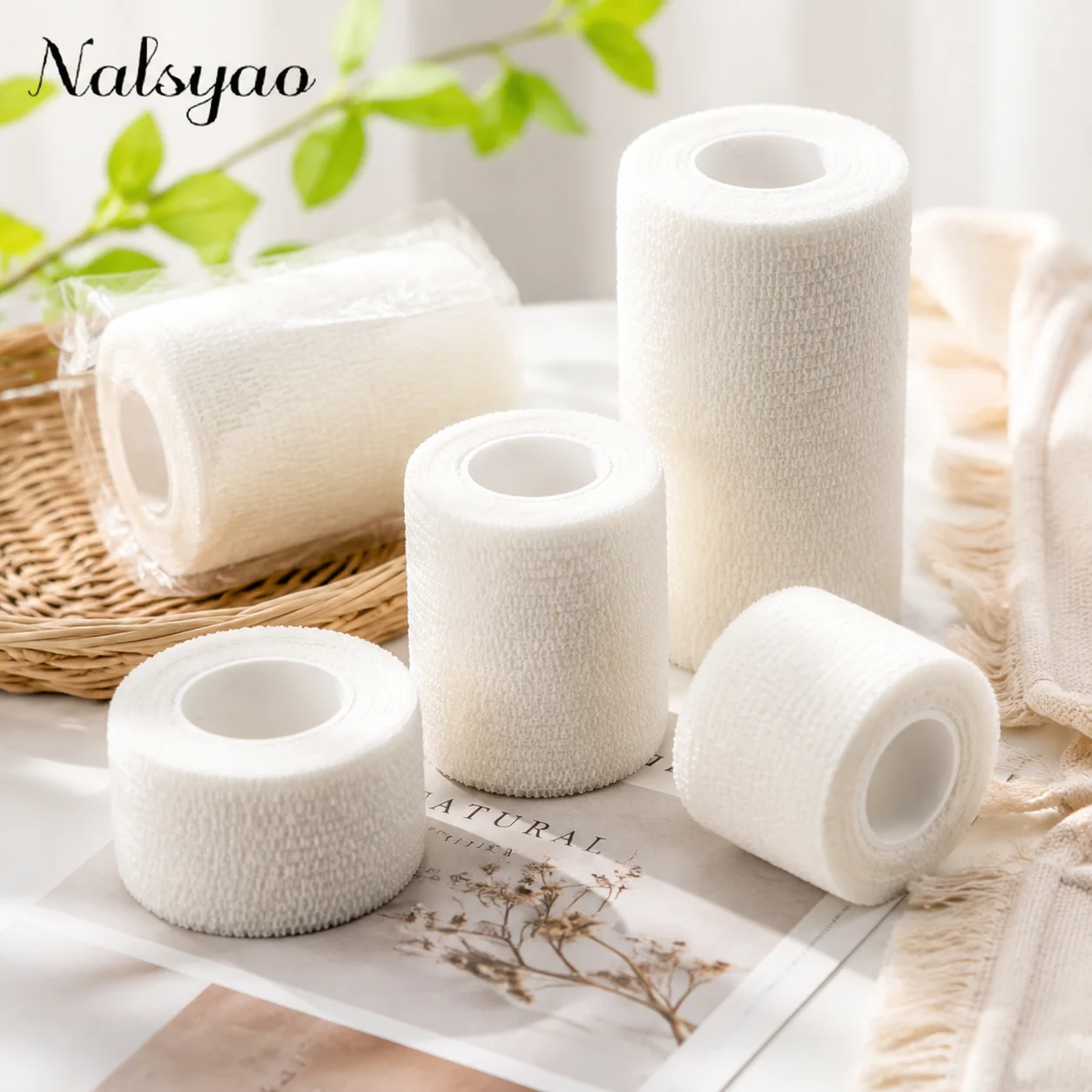 5 Pcs 2.5/5/7.5/10cm Self Adhesive Elastic Bandage Cohesive Non-woven Wraps Tape Disposable for Sports Fixing Wrist Leg Finger