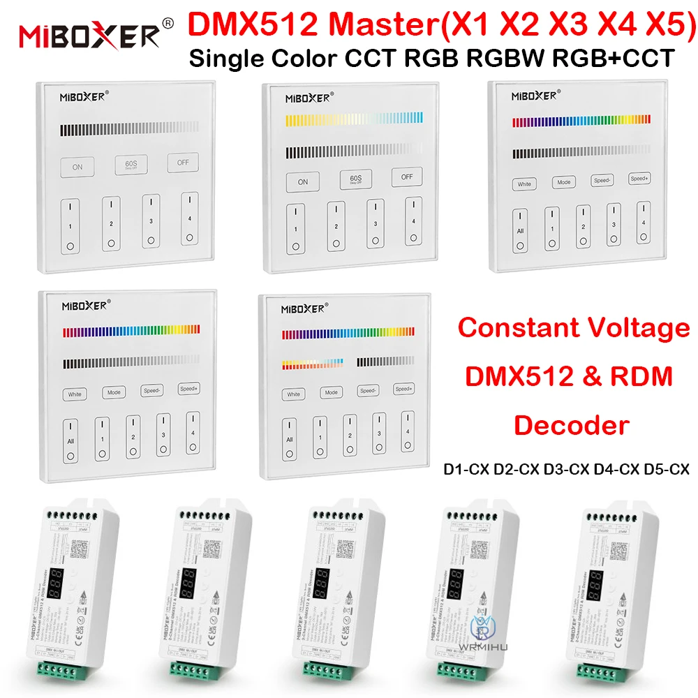 

MiBoxer DMX512 Master 86 Touch Panel Wall Switch Remote Constant Voltage DMX512&RDM Decoder DC12~24V PWM 2.4G RF Control