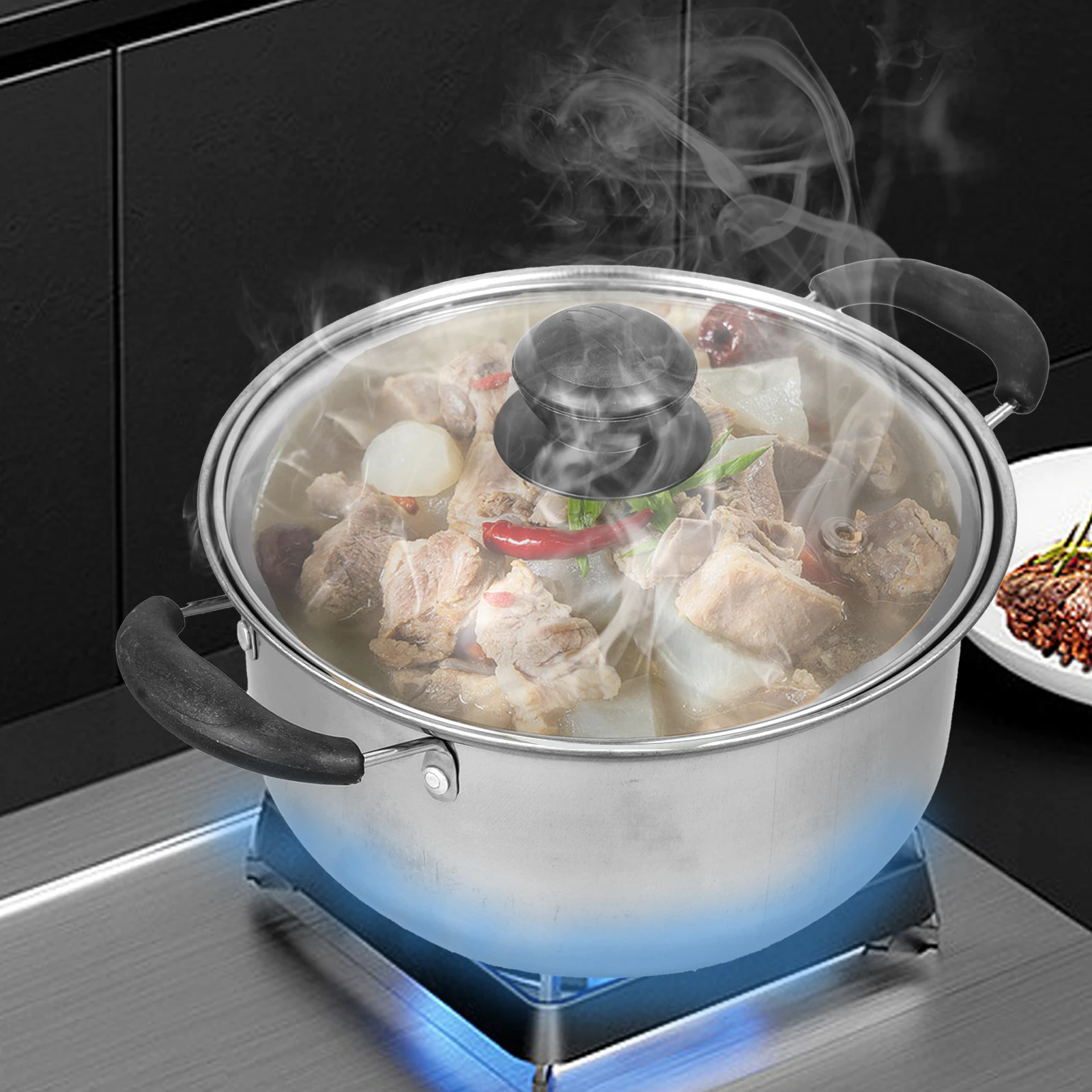 

Stainless Steel Soup 3L Kitchen Cooking For Gas Electric Stove Fine Polished Easy Clean Household Stock Pot Practical