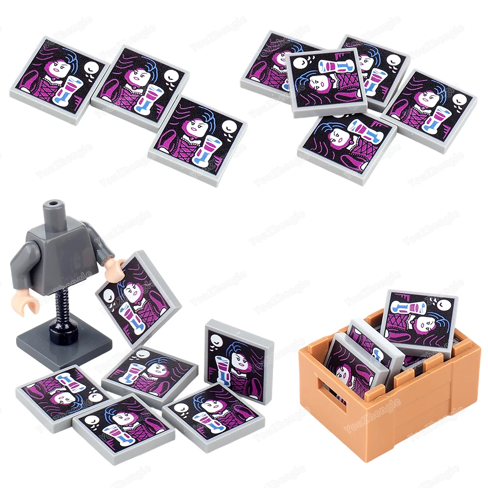 Vampiro lua morcego padrão impresso bloco de construção 2x2 telhas básicas 3068 peças moc figuras retrato equipamentos modelo correspondência brinquedo diy