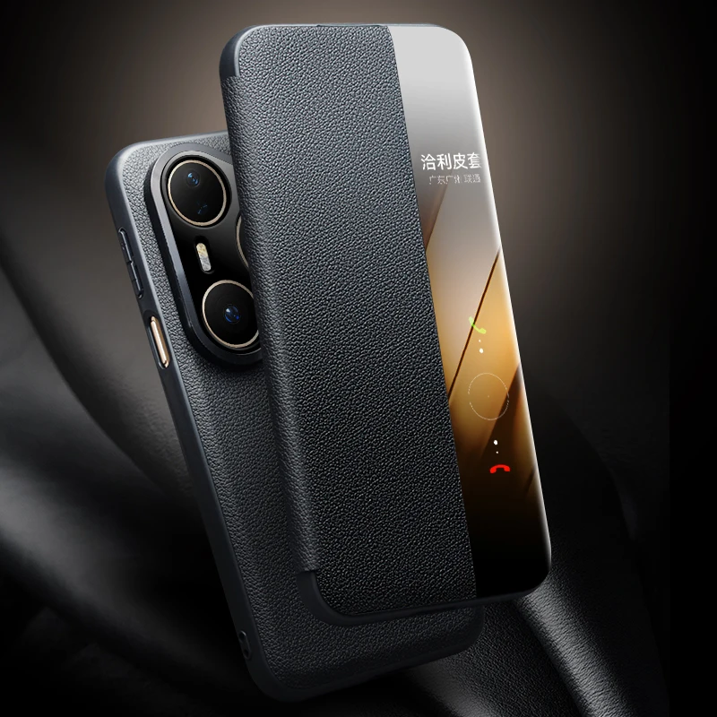 

Qialino Genuine Leather Flip Phone Case For HUAWEI Pura80 Pura70 Ultra Pro Natural Cowhide Cover Intelligent Window Smart Sleep