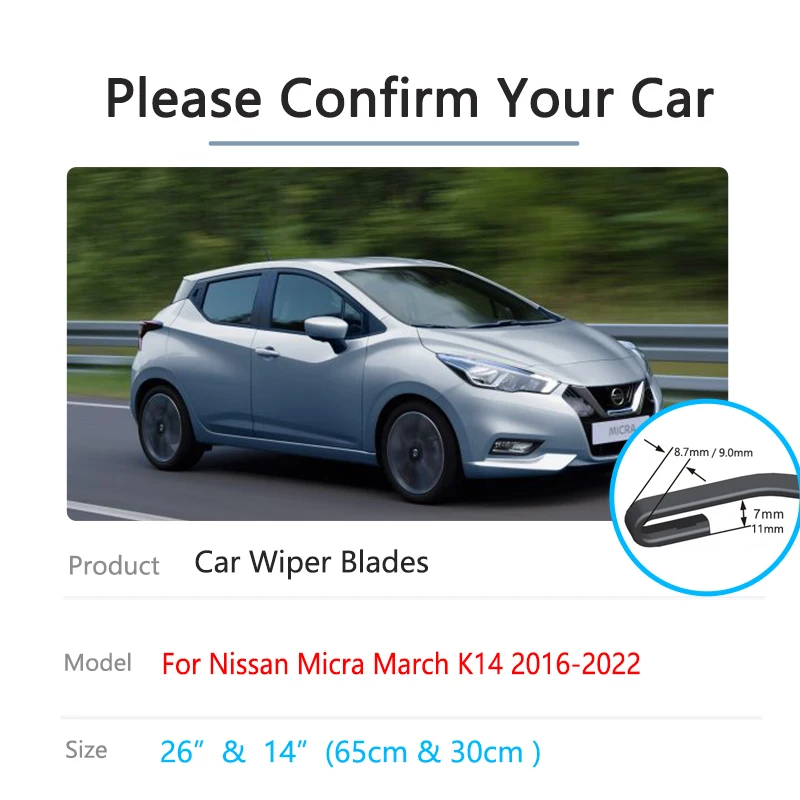 Car Front Wiper Blades For Nissan Micra March K14 2016 2017 2018 2019 2020 2021 2022 Windscreen Windshield Brushes Accessories