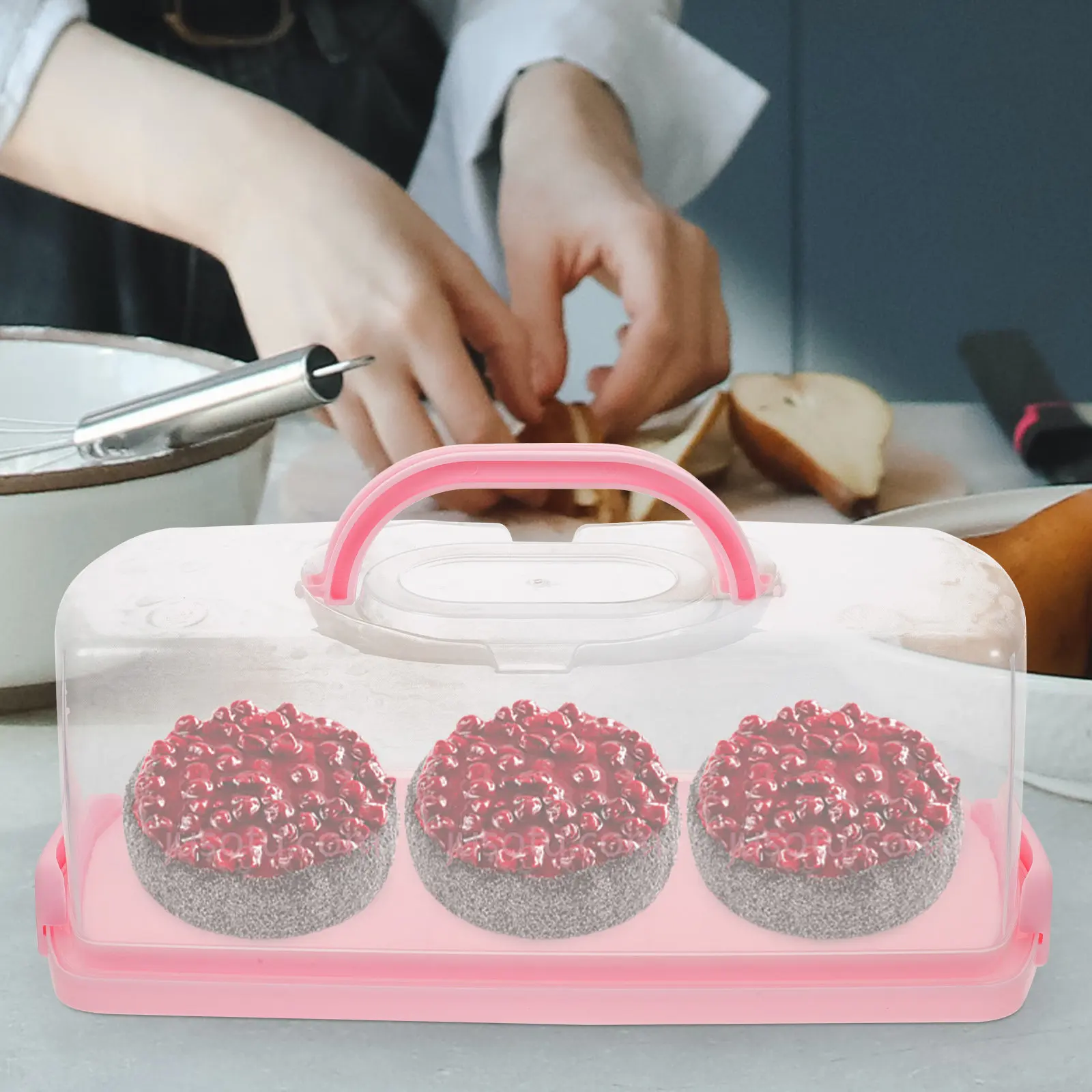 

Rectangular Cake Carrier with Lid and Handle Transparent Airtight Bread Storage Container for Bakeries Tea Houses Homes Cake