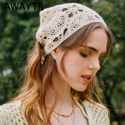 AWAYTR Women Triangle Bandanas Turban Crochet Hair Scarf Hairband Knitted Headband Elastic Hair Band Headwrap Hair Accessories