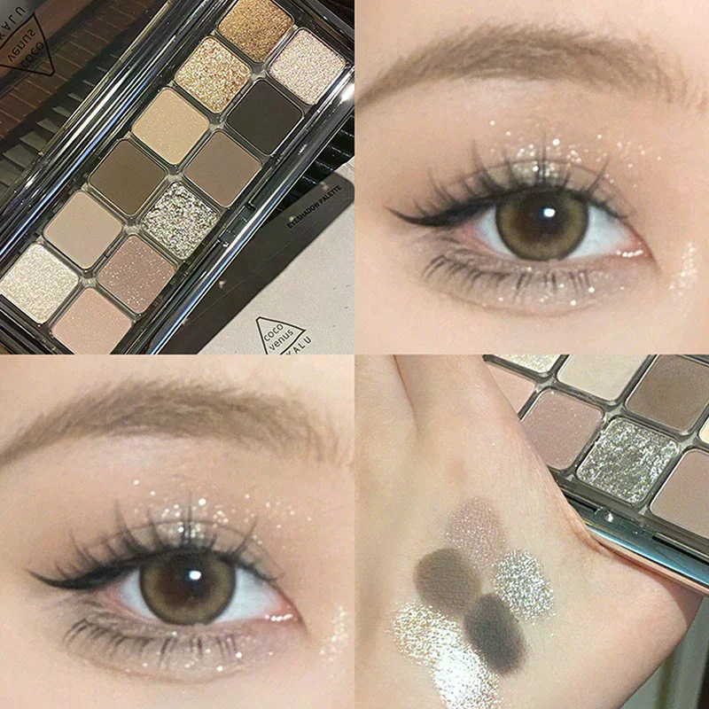DIKALU 12-color Glitter Eyeshadow Palette For Shiny Fashionable Eye Makeup Cement Color Long Lasting Eye Shadow Palette Cosmetic