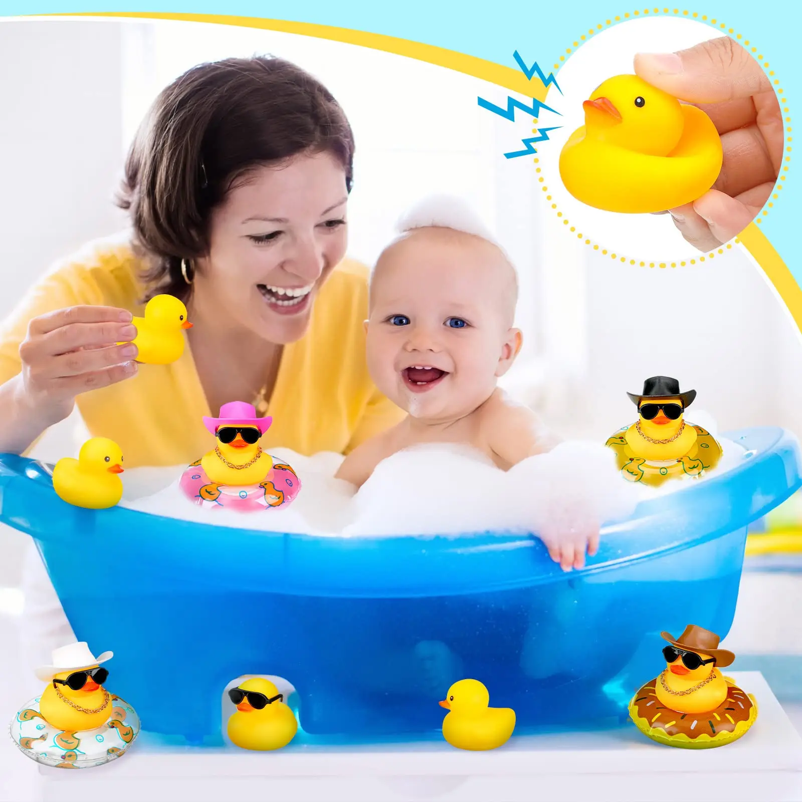 12/24/36 Set Cowboy Rubber Duck Mini Rubber Duckies with Mini Cowboy Hat Swim Circle Sunglasses for Bathtub Toys Car Dashboard