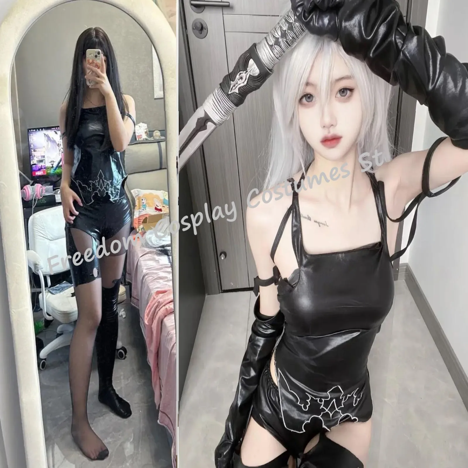 Game NieR:Automata A2 Cosplay Costume Wig Sexy Black Battle Suit For Women Girl Handsome Halloween Party A No.2 Role Play Outfit