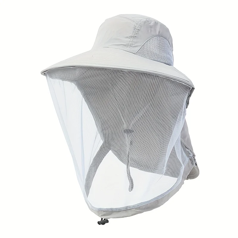 UV-beschermingshoed met gezichtsmasker Ademende insectenbescherming Brede rand Vissershoed Buitensport Natuur Wandelen Camping Mesh Hoed
