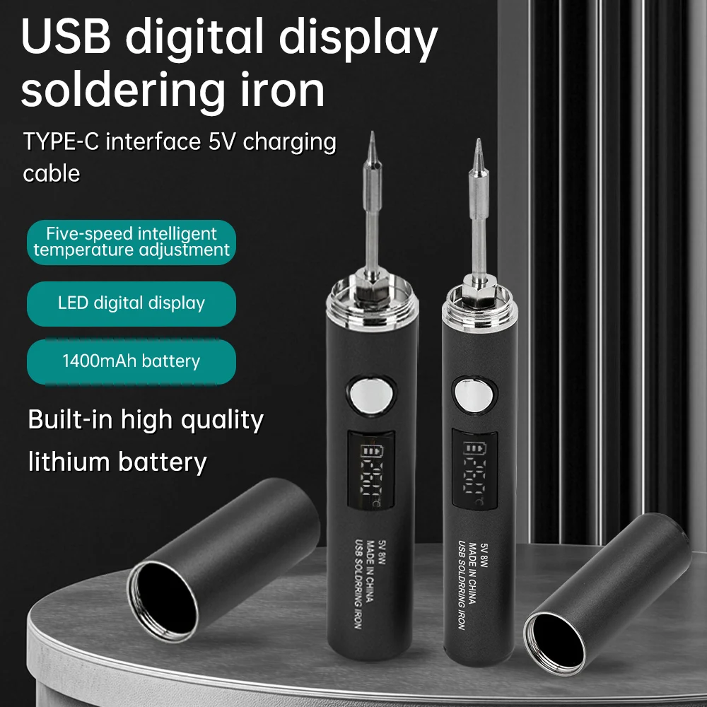 DC 3.7V 8-10W USB Electric Soldering Iron TYPE-C Plug-in Model with 5 Levels of Temperature Adjust MINI Soldering Iron DIY Tools