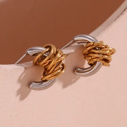 E.B.belle Mini Creative Wrapped C-shaped Earrings Tarnish Free 316L Stainless Steel Jewelry 18K Gold Plated Women's Earrings
