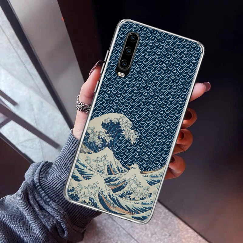 Coque de téléphone en TPU souple, motif artistique japonais ondulé, pour Huawei P30 Lite P40 P20 P10 P50 Mate 10 20 30 40 Pro