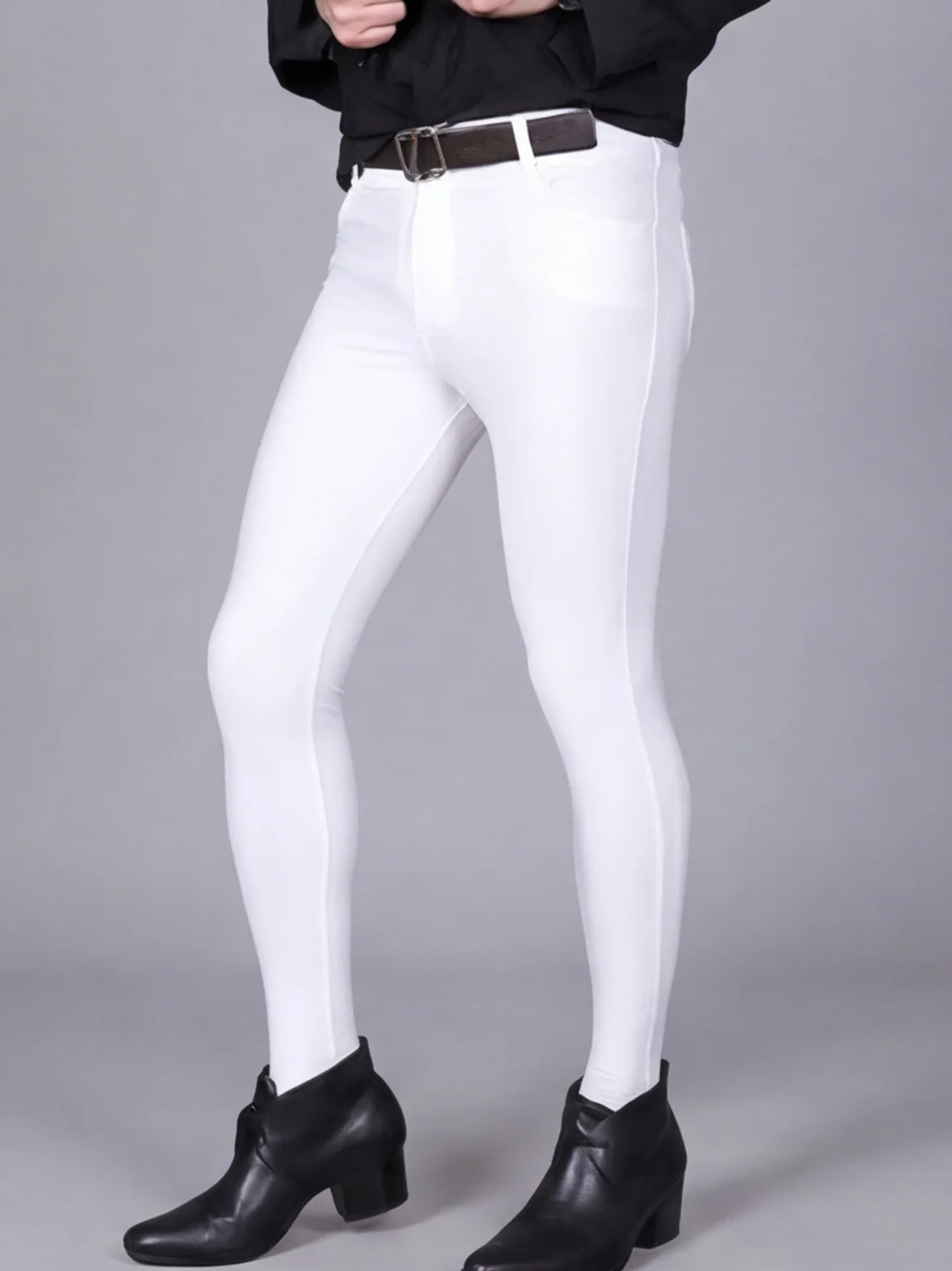 Men Korean Tight Jeans Style Skinny Pants Spring Autumn High-Elastic Mercerizing Sports Casual Slim Fit Pencil Trousers Leggings