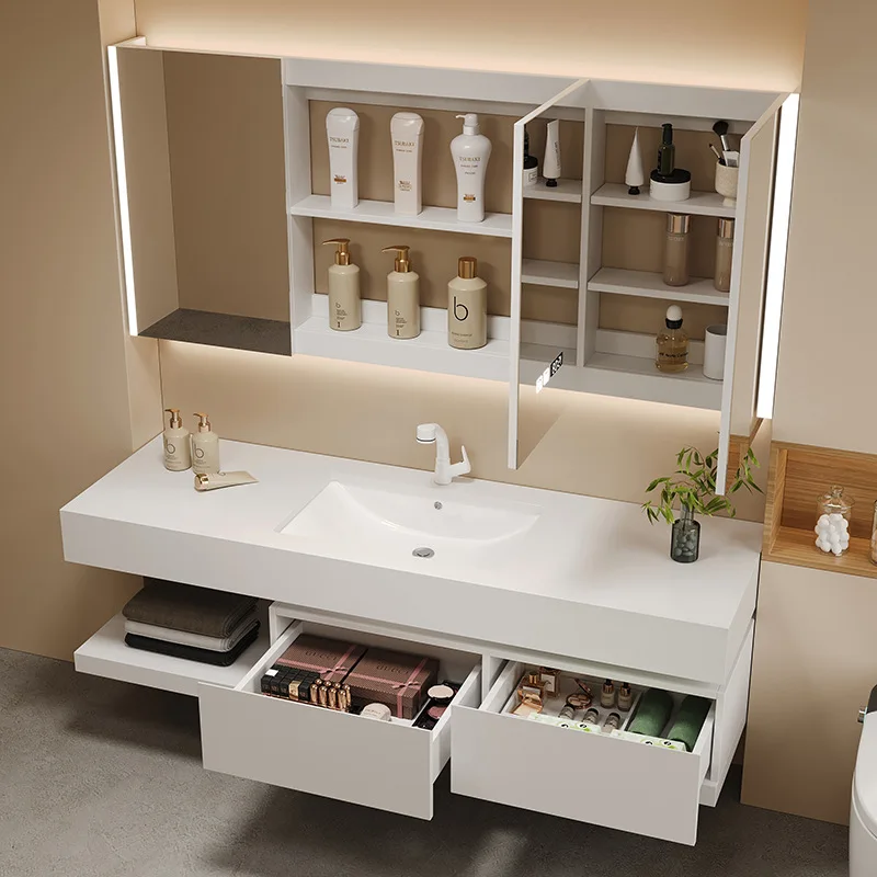 

Cream wind rock slab hot bending integrated basin rock slab seamless bathroom cabinet combination washstand toilet wash basin do