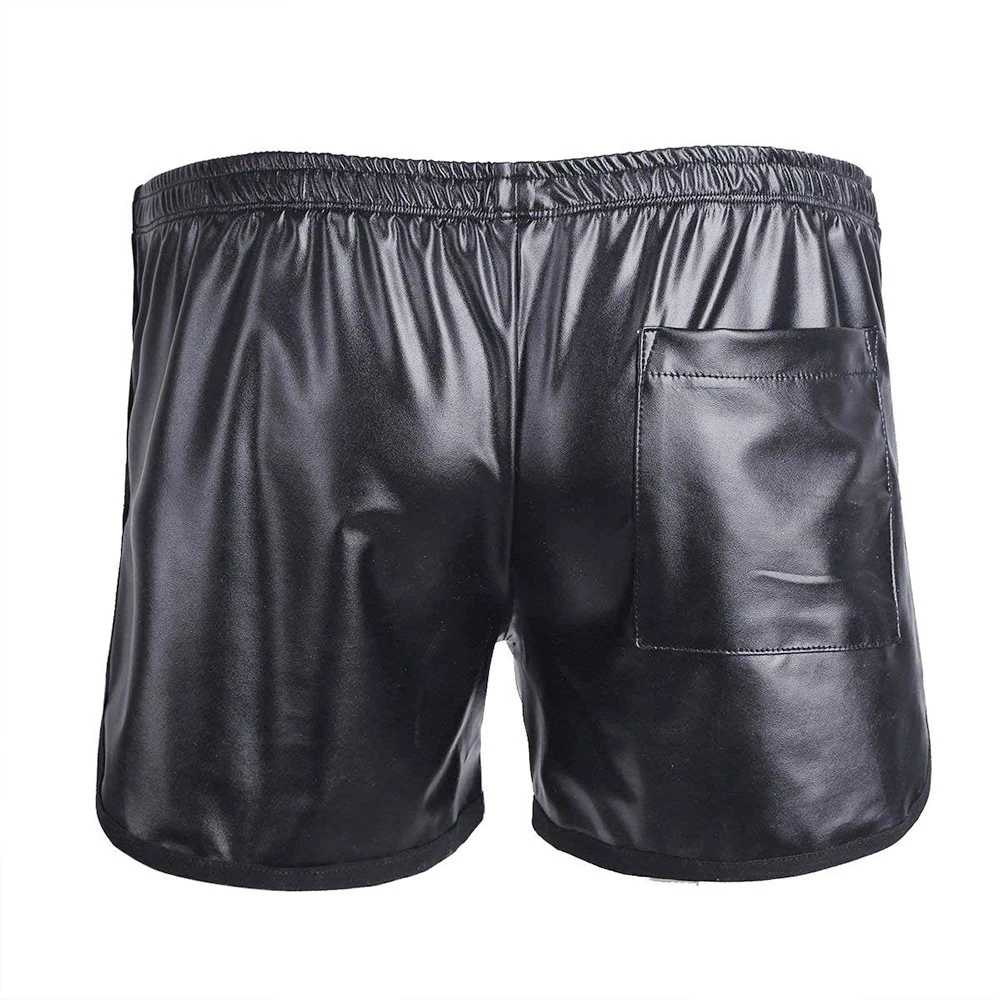 Men\'s Sexy Soft Leather Short Pants For Sex Latex Pocket Underwear Sexy Bottom Male Patent Leather Fetish Hot Pants Sexi