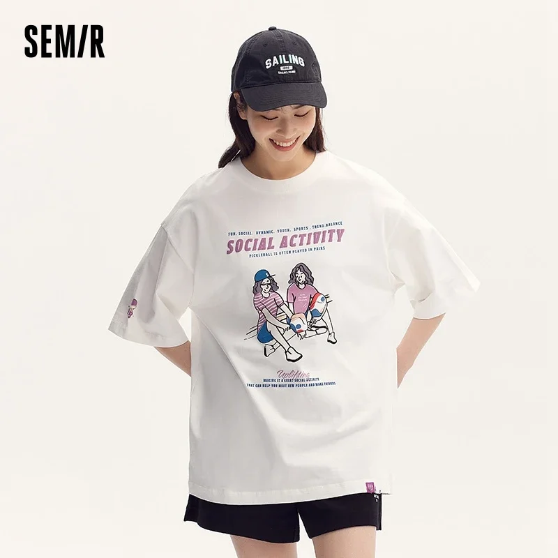 Semir T-Shirt Women Mid-Length Short-Sleeve T-Shirt Printed Vintage Design 2024 New Summer Collection Loose Fit Pullover