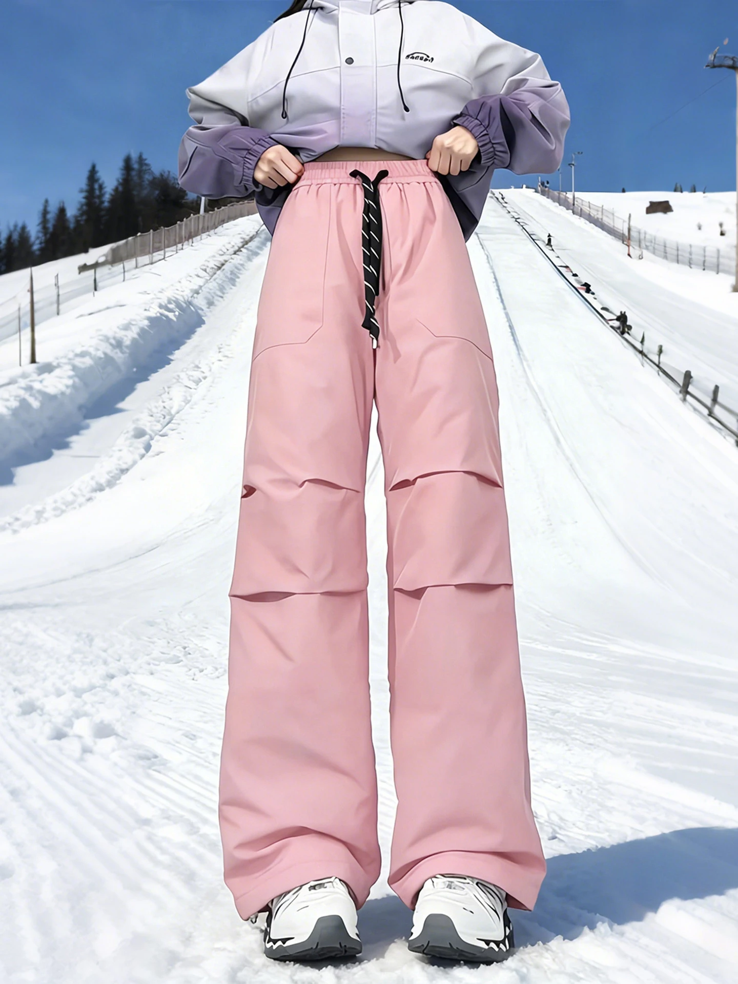 

Pink Northeast Winter Thiened Fce Lined Pants Women's Snow Skiing Trousers Windproof Workwear Trousers Warmth Youth Sle