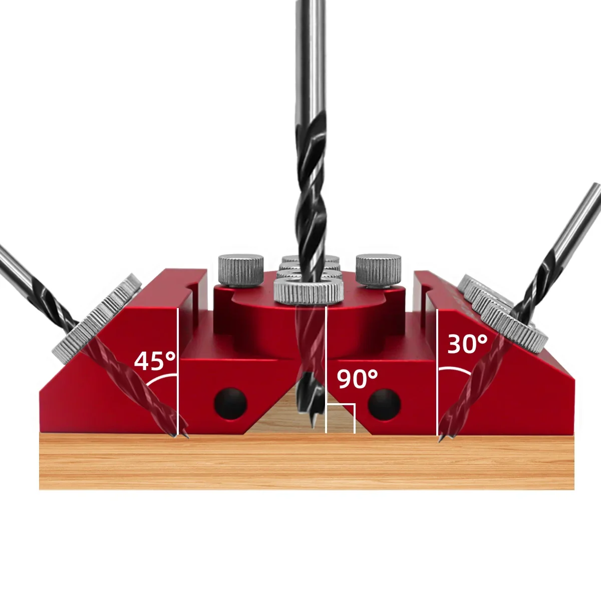 Guida per trapano ad angolo con grado in lega da 30/45/90 gradi 4 dimensioni Jig di guida per fori di perforazione per corrimano per scale/ringhiera per cavi/ponte/palo in legno