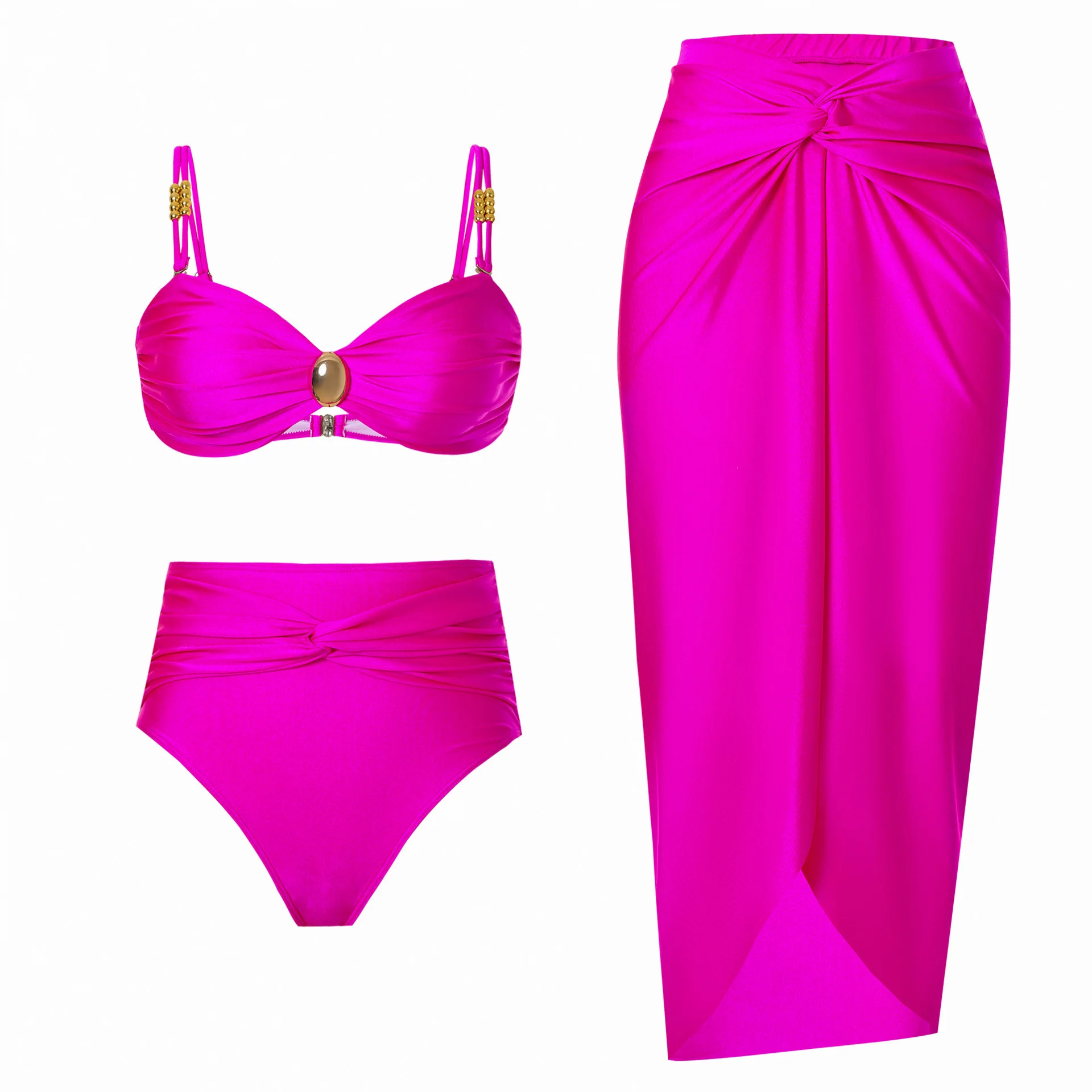 الرجعية 3 قطعة ملابس السباحة مجموعة للنساء 2025 خمر ثوب السباحة غير رسمي مع الشاطئ تنّورة ملفوفة قطعتين ثوب سباحة مثير التستر #4