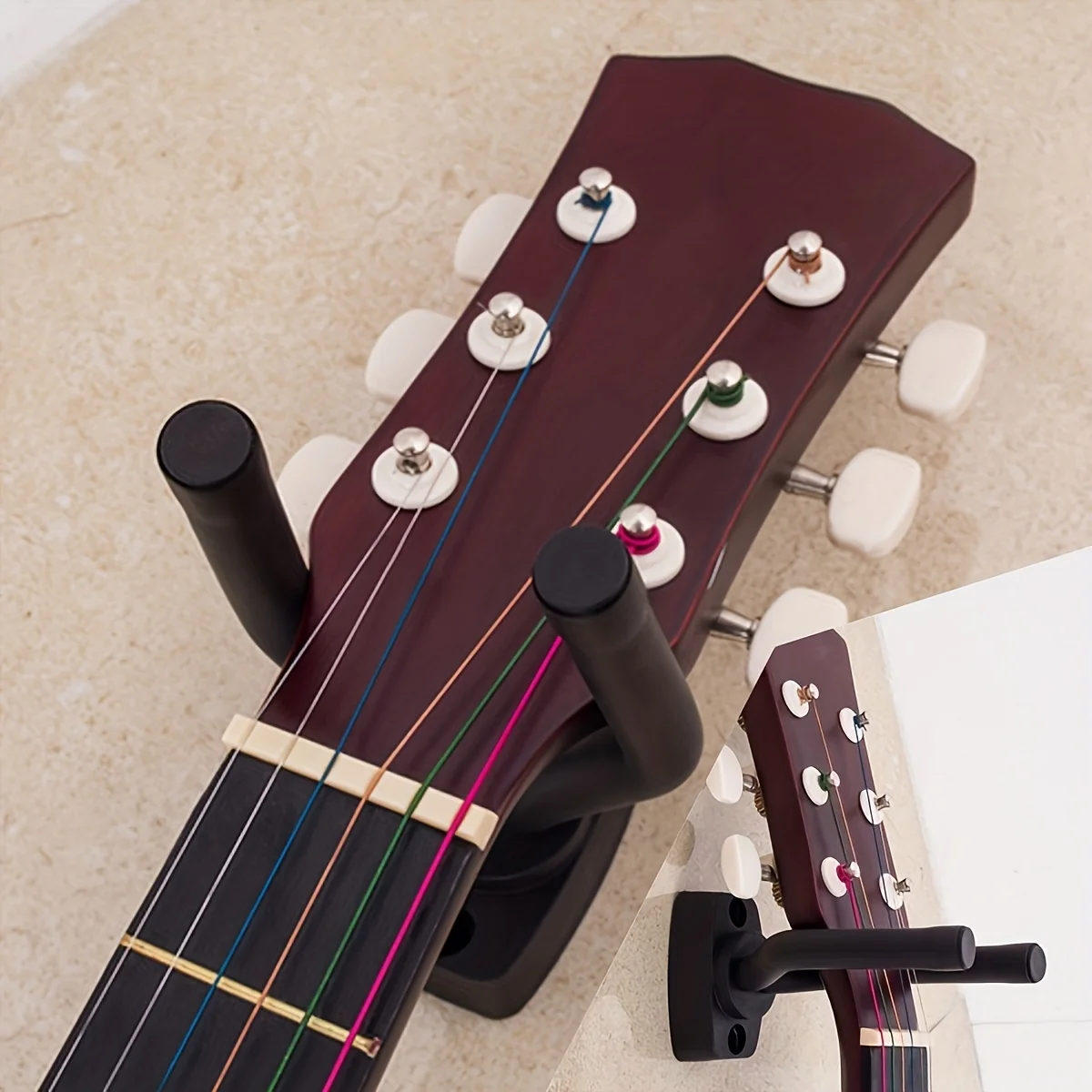 Guitar Hanger  Adjustable Non-Slip Black Alloy Wall-Mounted Guitar Hanger | for Guitars, Ukuleles, Basses