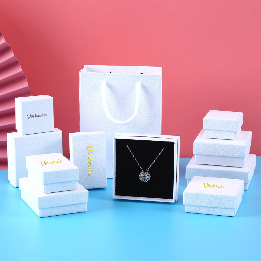

Custom Luxury Jewelry Earrings Box with Sponge Lychee Pattern Paper Packaging Boxes For Necklace Bracelet Brooch Studs Pendant