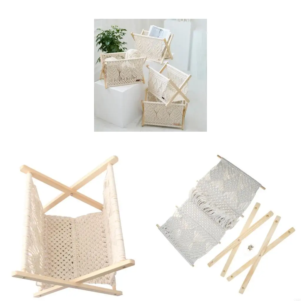 Macrame Magazine Rack Boho Magazine Holder Storage Standing Basket for Newspaper Dropship
