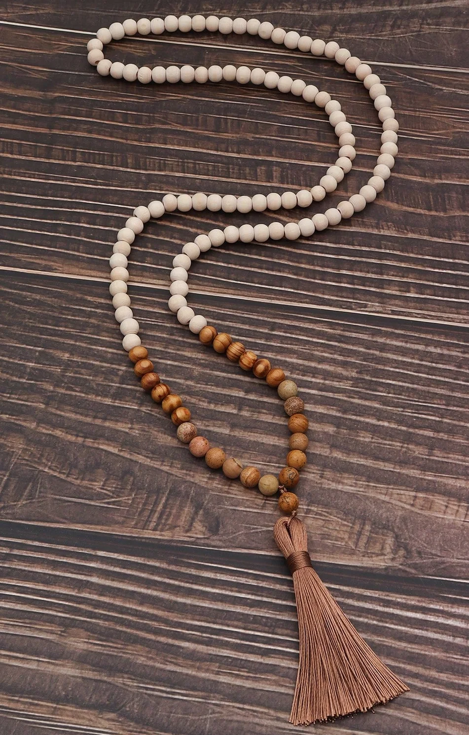 Obega Retro Fashion Bohemian Style Handmade Natural Wood Beads Tassel Necklace Party Jewelry Gift Women