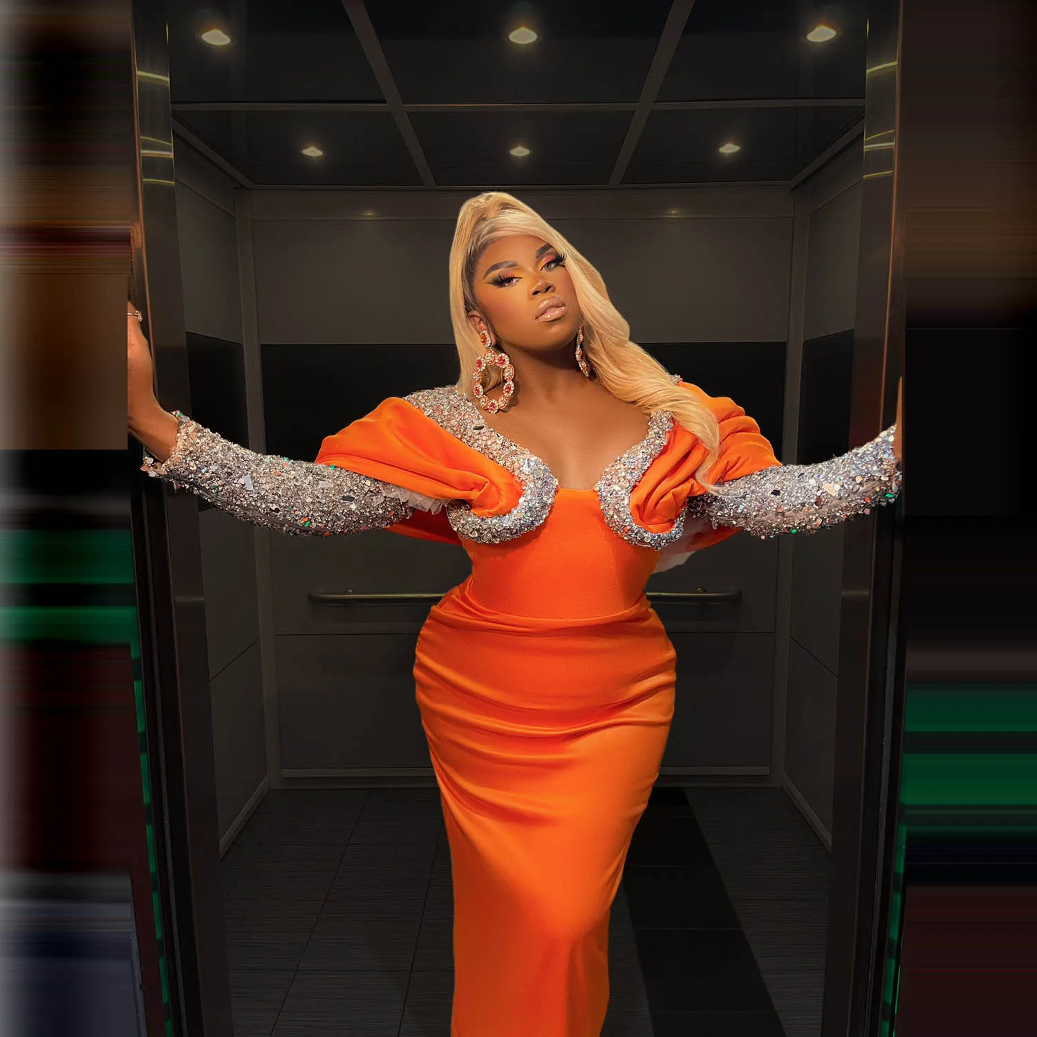 Women Formal Special Occasion Gowns Sweetheart Sequined Long Sleeves Aso Ebi Prom Dress Mermaid Orange Plus Size Evening Dresse