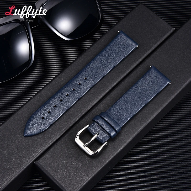 Ultra-thin Genuine Leather Watchband Watch Belt Strap Wristwatches Band 14mm 16mm 18mm 20mm 22mm Black White Red Pink