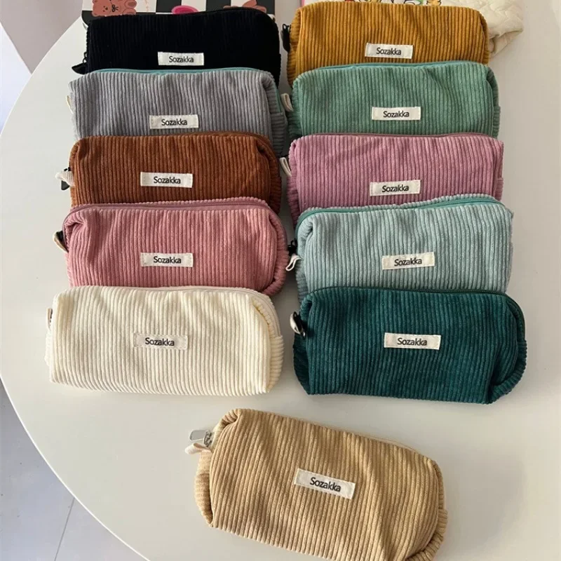 Creative Corduroy Pencil Case INS Style Large Capacity Toiletry Bag Zipper Pen Bag Office School Supplies