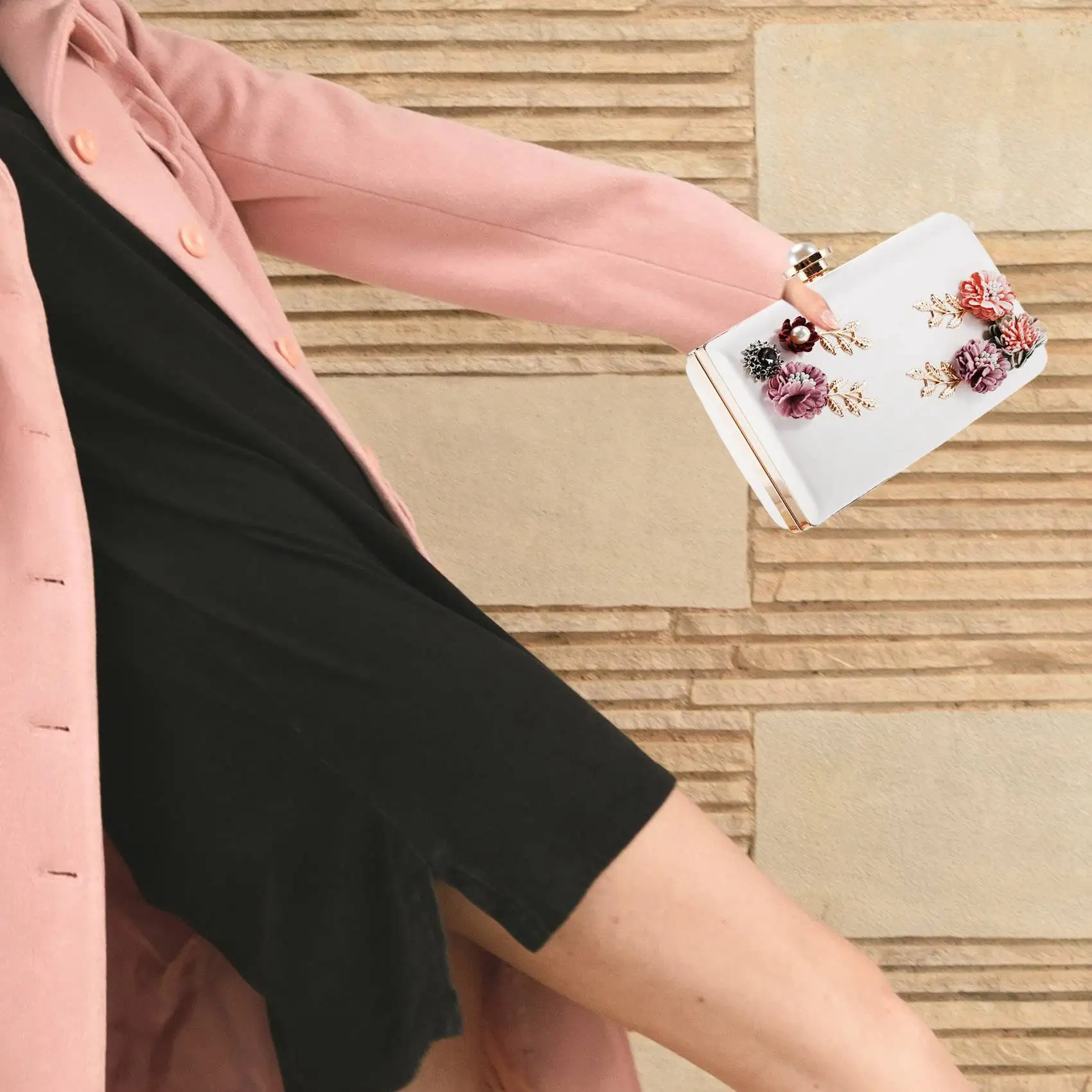 

AOAO-модная женская кожаная вечерняя сумка для ужина, женский свадебный клатч с цветком (белый)