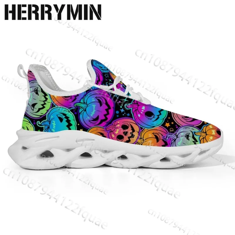 2026 Halloween Colorful Pumpkin Print Men Women Universal Sneakers Lightweight Hollow Non Slip Casual Walking Board Shoes