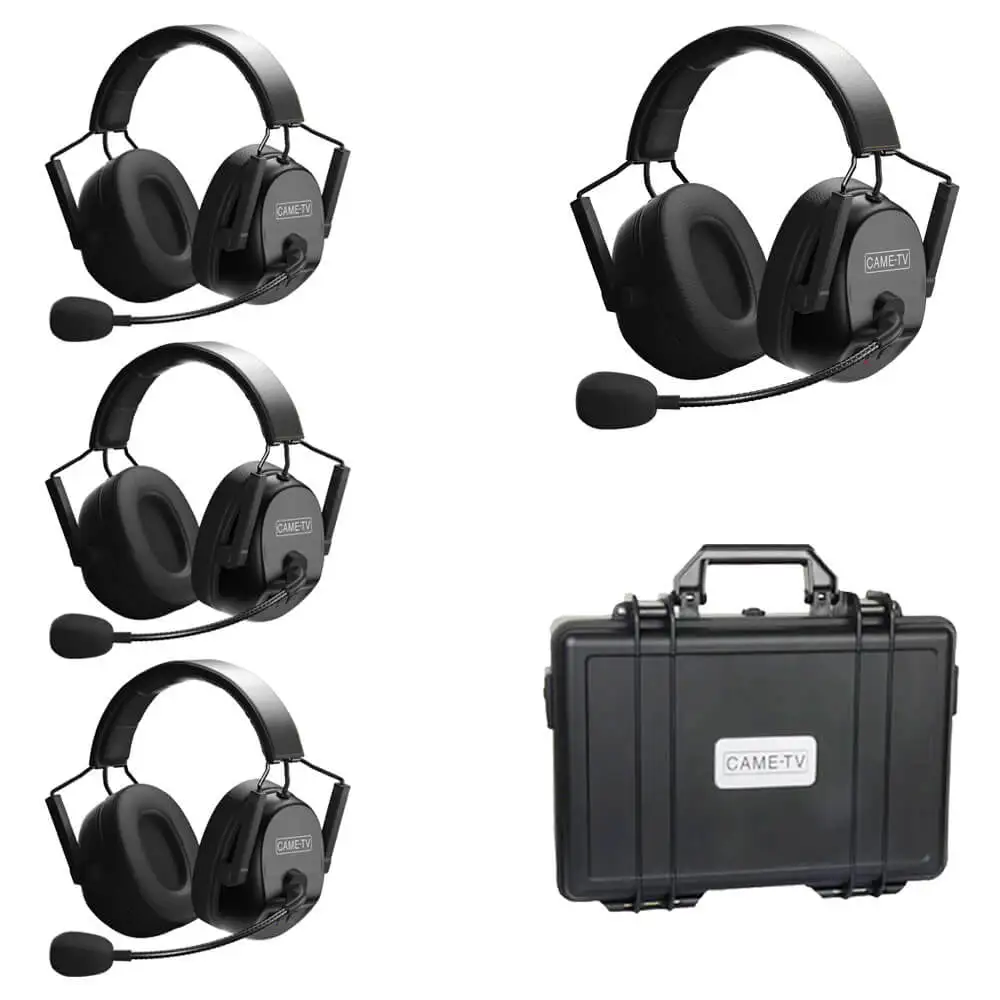 CAME-TV Kuminik8 1.9G Dual Ear Full Duplex Digital Wireless Foldable Headset 4Pack Intercom System Wireless Communicator