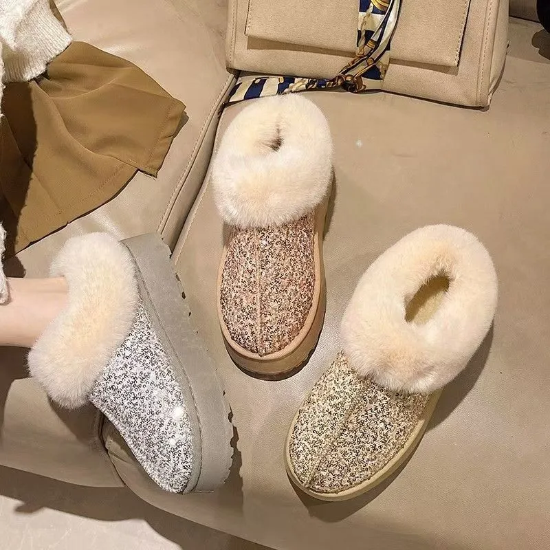 

2025Winter New Style Sheepskin One-Piece Large Size Fashion Thick-Soled Snow Boots Northeast Thickened Cotton Shoes Short Boots
