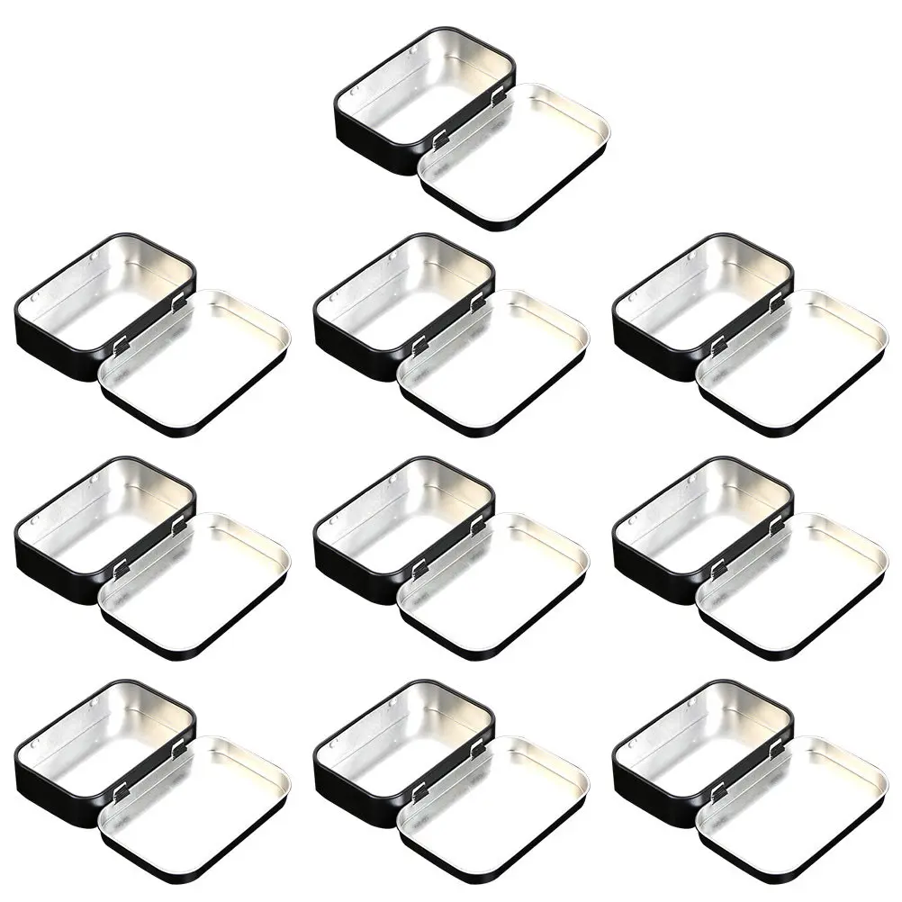 

Набор из 10 прямоугольных металлических контейнеров для хранения с крышками, 9,5x6x2,1 см, черные жестяные коробки на шарнирах