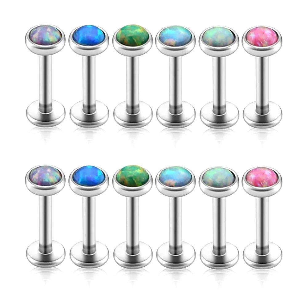 3/4/5mm Opal Steel 16g Labret Ring Monroe Lip Stud Internally Threaded 6/8/10/12mm Bar Nose Tragus Ear Piercing
