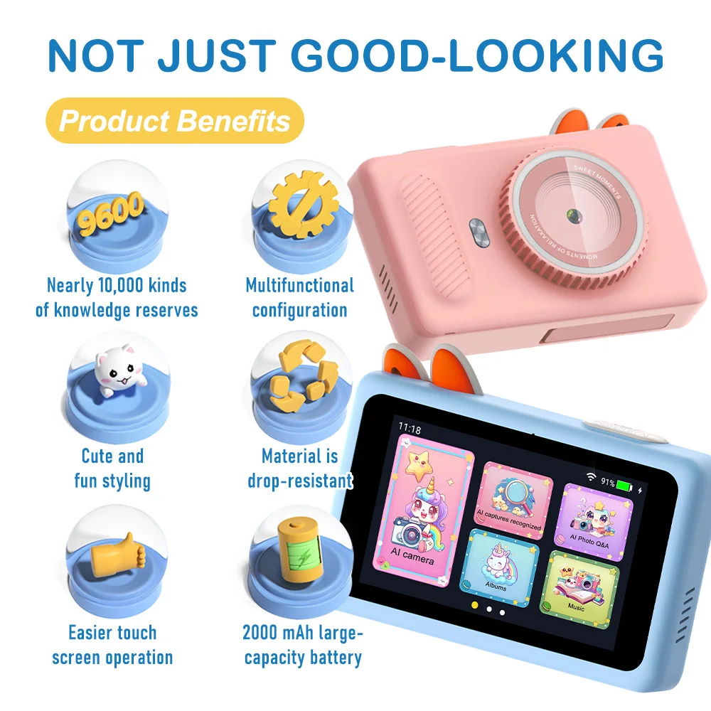 AI 어린이 카메라, AI와 연결됨 ​ ​ 큰 모델은 말을 할 수 있고, 물체를 식별할 수 있으며, 이야기를 들려줄 수 있으며, 사진을 생성할 수 있습니다.