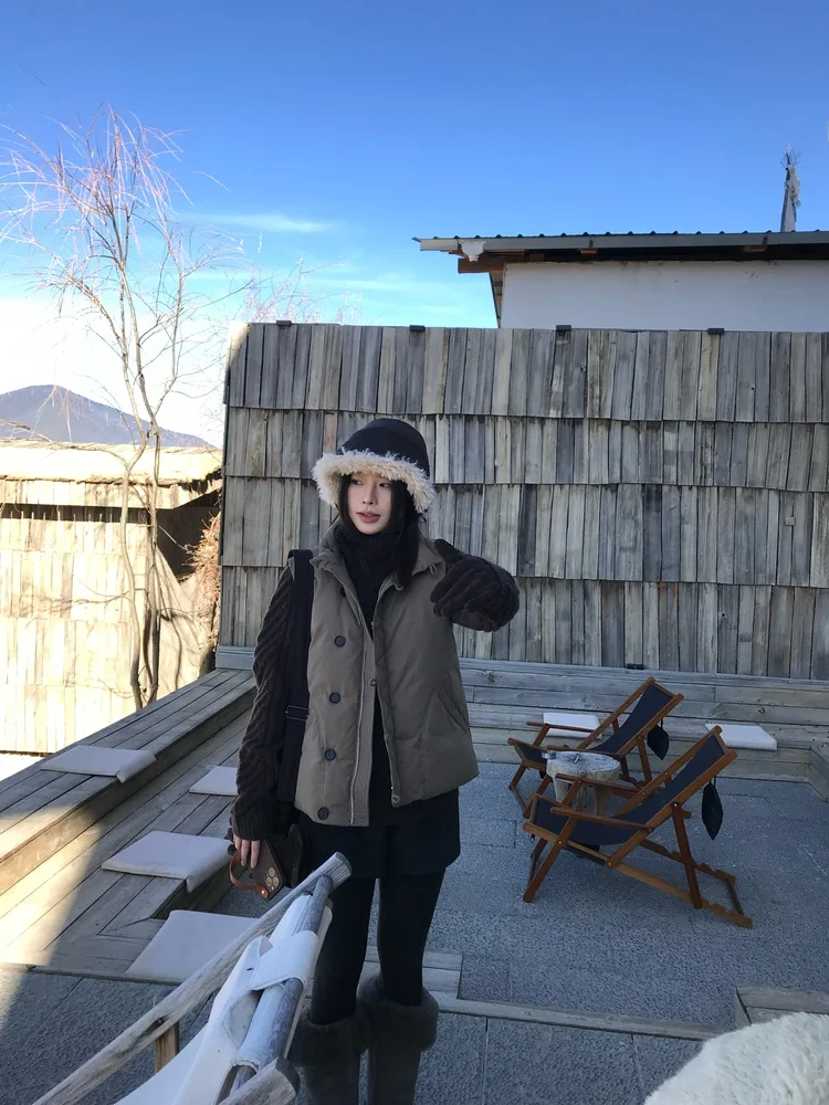 

Zong He Autumn Winter New Sle Simple Casual Loose Du down Vest Svel down Jaet Outerwear Polyester Fiber Warmth