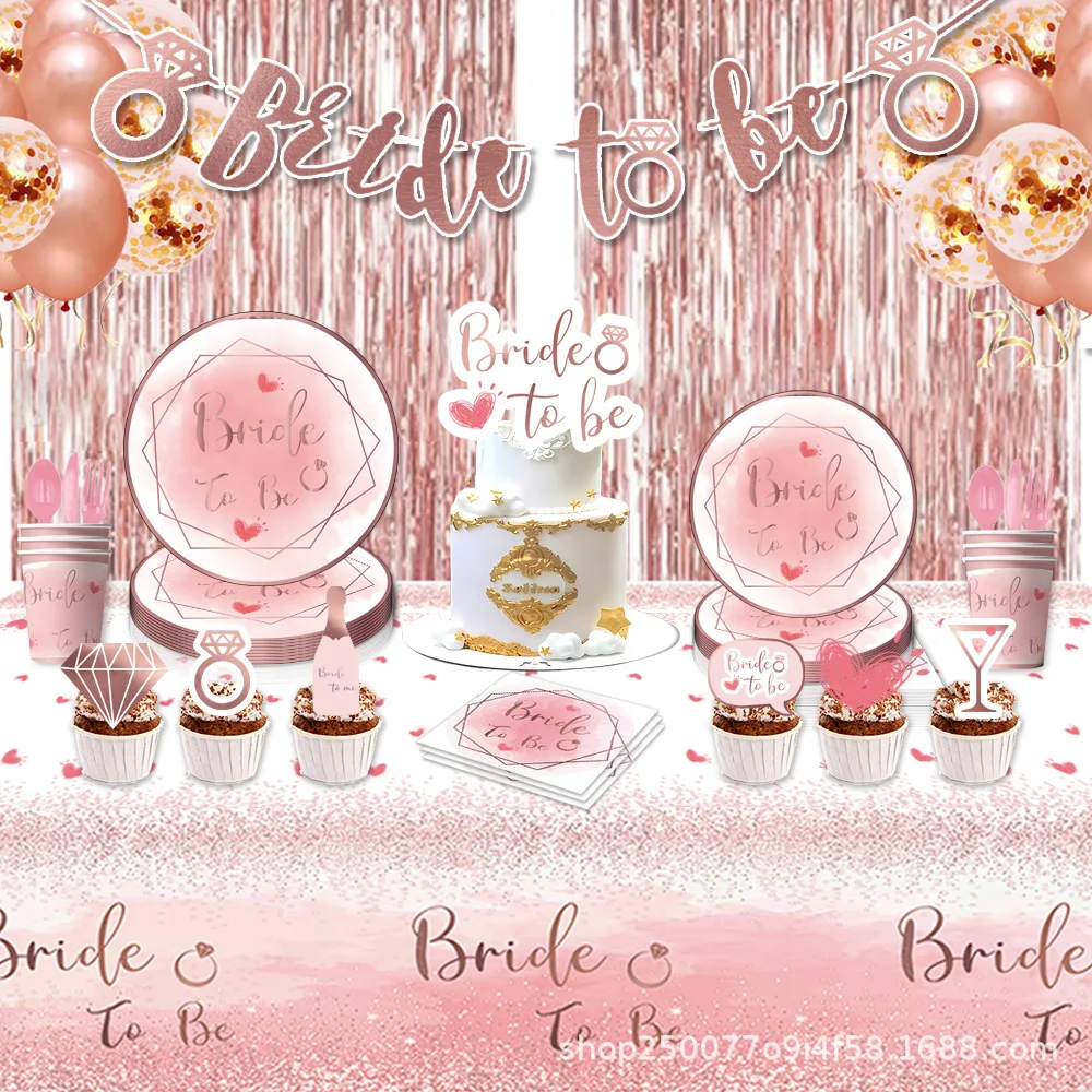 BRIDE TO BE „Brautmottoparty“, Einweg-Pappteller, Servietten und Kuchen, Plugin, Dessert, Dekoration, Zubehör, Geschirr-Set