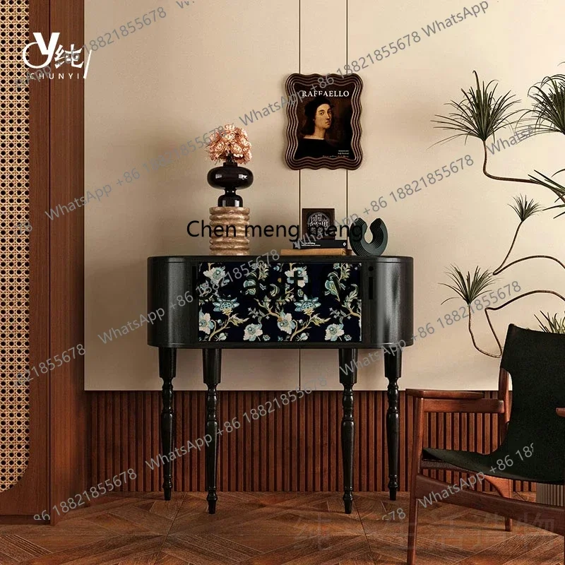 A32 Vintage Style Solid Wood Entryway Table Wall Cabinet Storage Organizer Double Layer Drawer Chest
