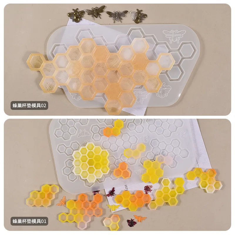 Bee Honeycomb Charms Silicone Resin Molds Door Hanging Epoxy Resin Casting  DIY Keychain Moulds