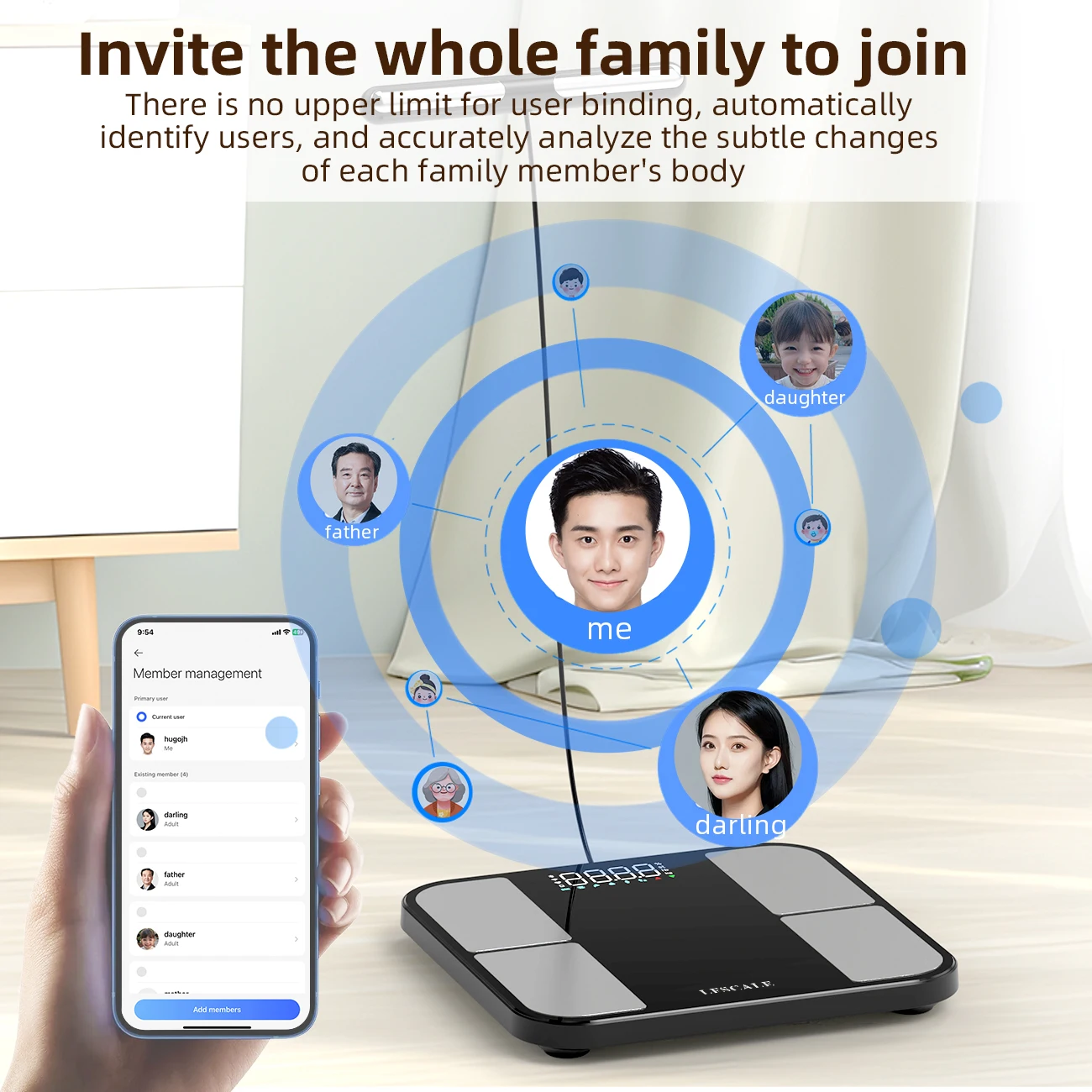 【CHIMU HOME】8 Electrode Body Scale High Precision 0.05kg Glass Surface BMI Display Health Scale