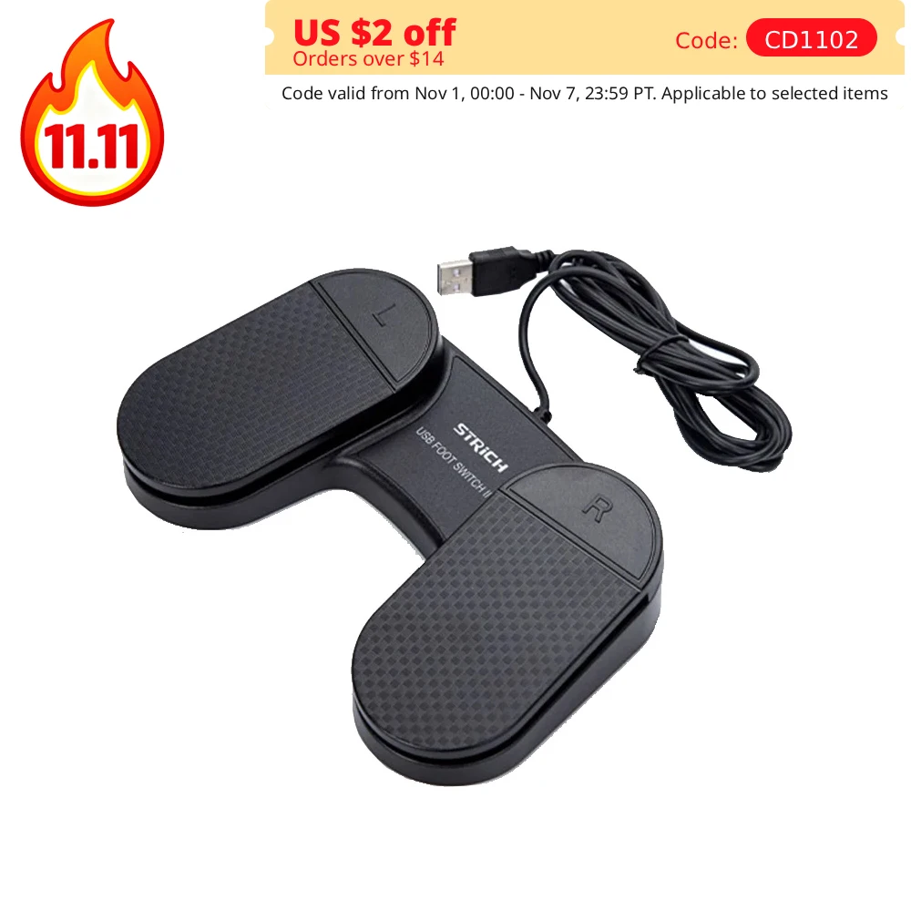 

USB двойной ножной переключатель, клавиатура с управлением педалью, мышь 2 м, проводной пластиковый нескользящий металл, мгновенный Электрический ножной переключатель