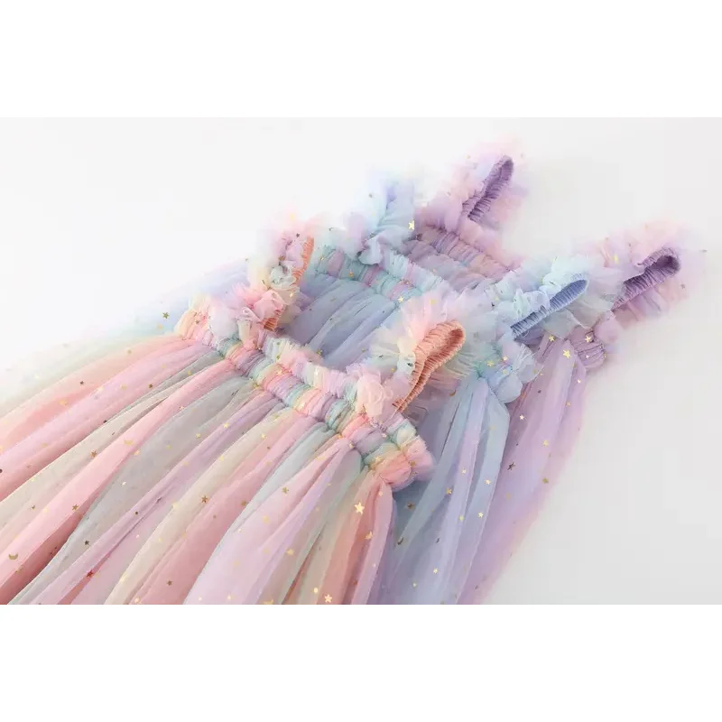 Summer Preschool Girl Baby Dress Rainbow Sequin Thin Gauze Cute Sweet Dress Girl Halloween Unicorn Dress Sling Dress