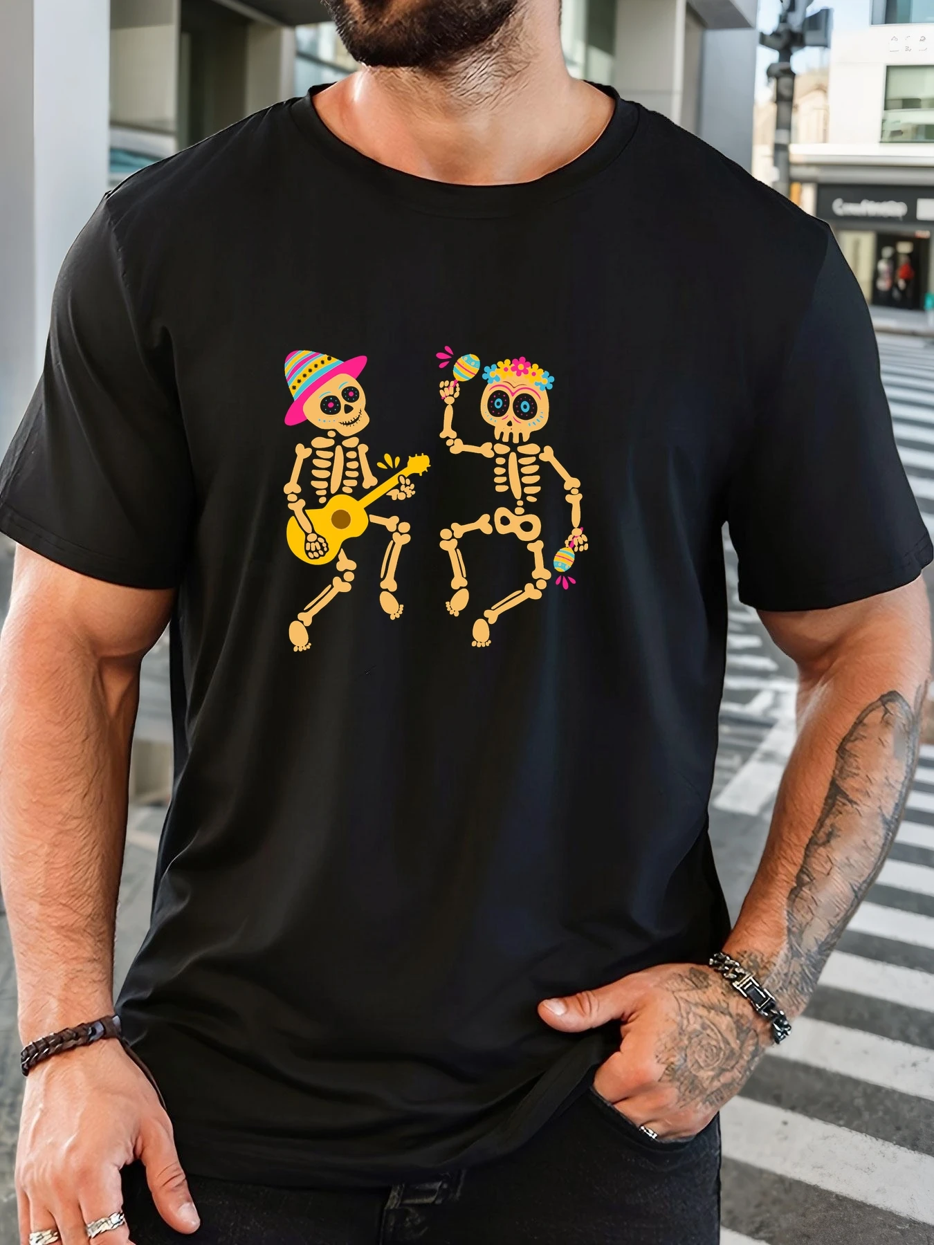 

Men's Skull Pattern Summer Casual Crew Neck Short T-Shirt