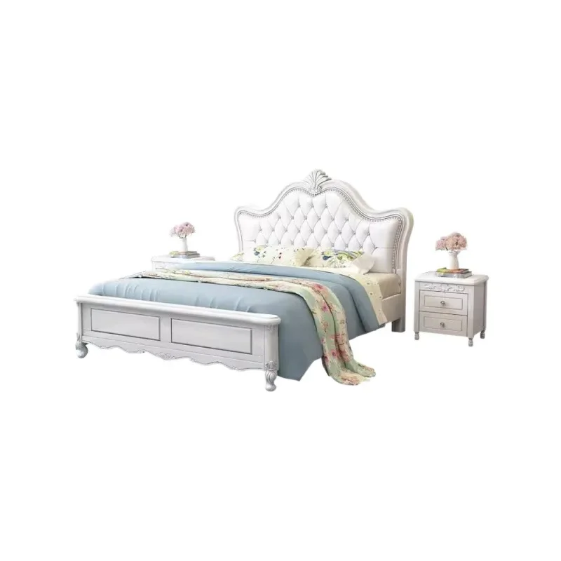 

American solid wood bed master bedroom white soft bag princess bed double wedding bed modern simple double