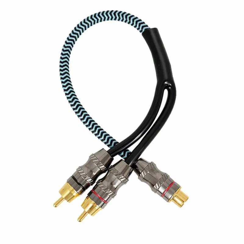 DT21 Car Audio Amplifier Audio Cable, 1 Male to 2 Female RCA Plug, Subwoofer Cord for Car Stereo, OFC Copper