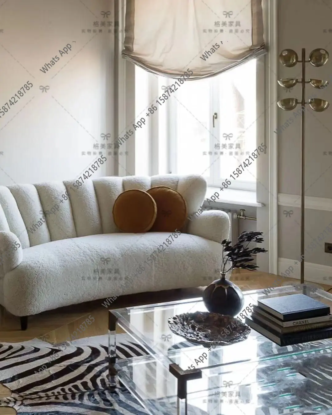 

Nordic light luxury lamb wool special-shaped creative double triple sofa retro beige hotel living room furniture