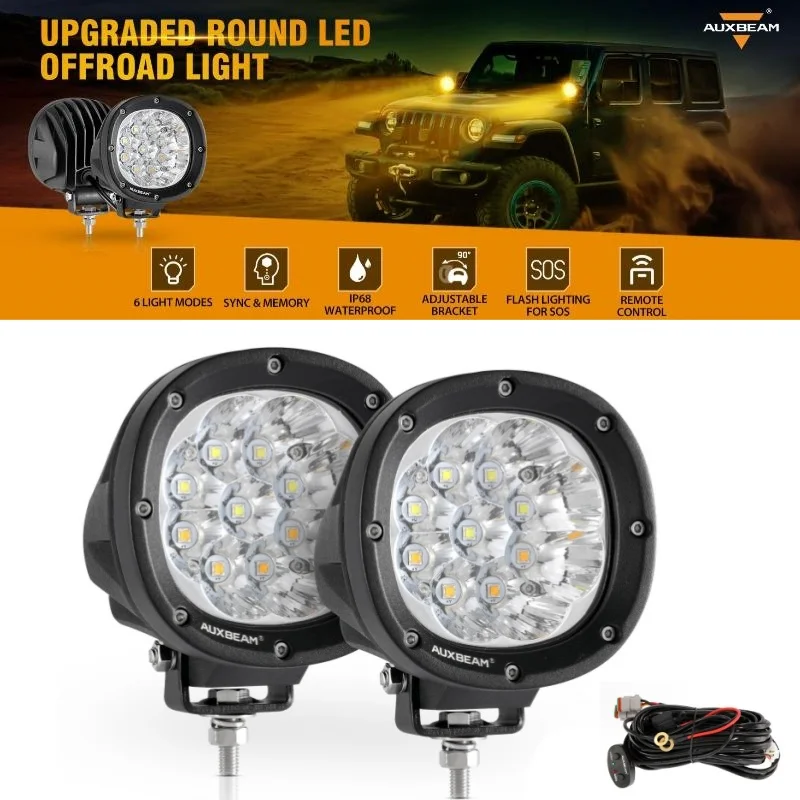 

1 пара 4-дюймовых круглых светодиодных рабочих фар мощностью 90 Вт, 6 режимов, белый и янтарный свет, противотуманные фары с проводкой для грузовиков, пикапов, внедорожников, квадроциклов, UTV
