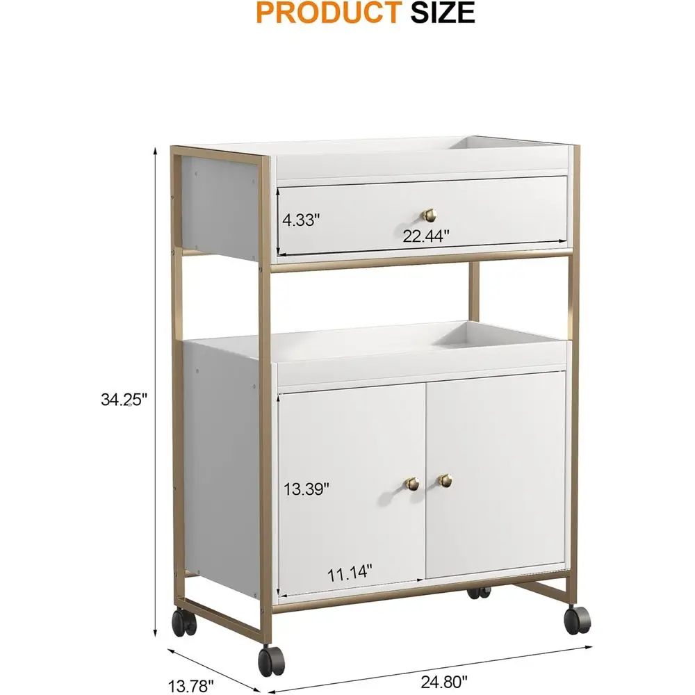 รถเข็นเสริมสวยเคลื่อนที่พร้อมล้อล็อคได้: ลิ้นชักเก็บของสำหรับอุปกรณ์ทำผม, แต่งหน้า, สปา, นวด, ต่อขนตา, สัก, อุปกรณ์ทำเล็บเท้า