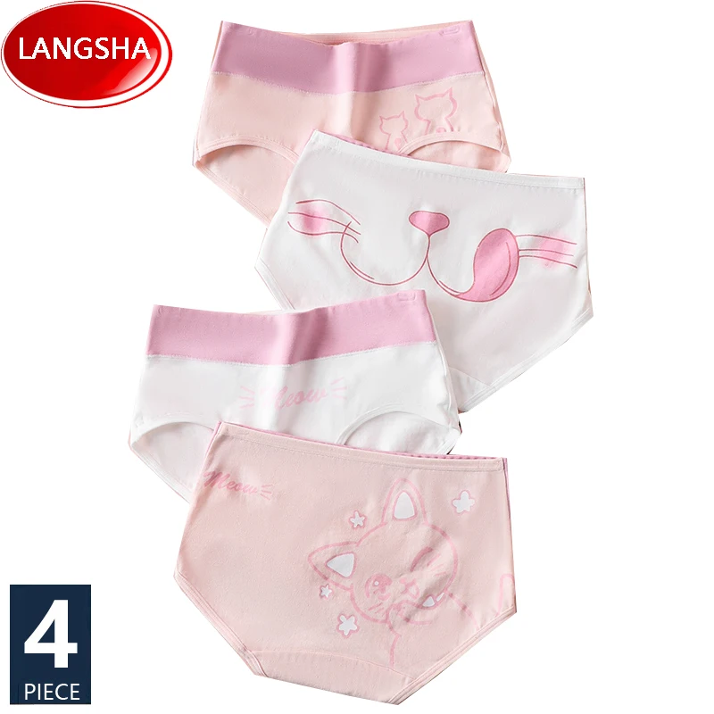 

4Pcs High Waist Cotton Women's Panties Body Shaper Underwear Breathable Cute Print Girls Briefs Soft Panty Female Lingerie